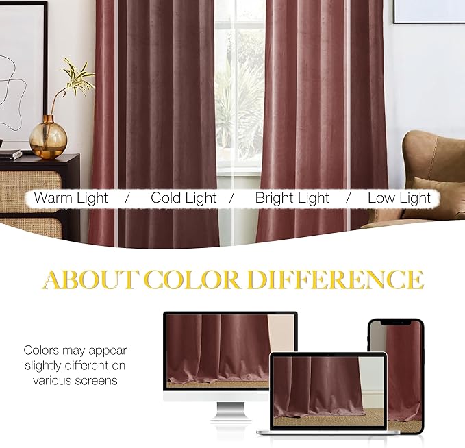 NICETOWN Wild Rose Velvet Curtains, Rod Pocket Velvet Drapes, Media Movie