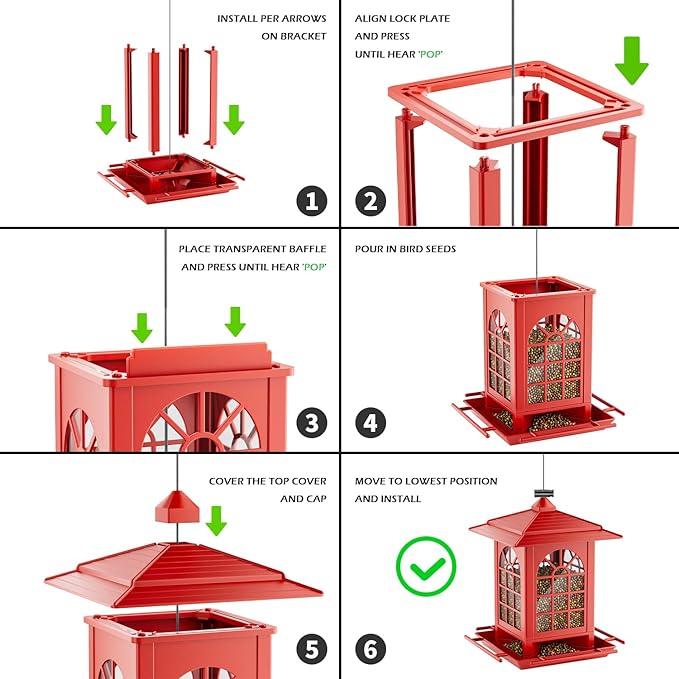 Birdream 2 Pack Bird Feeders for Outdoor Hanging, Assembly Required, 1-Min Easy Setup, Classic Courtyard Design, Attracting Cardinals Chickadees Goldfinches & Sparrows - Red