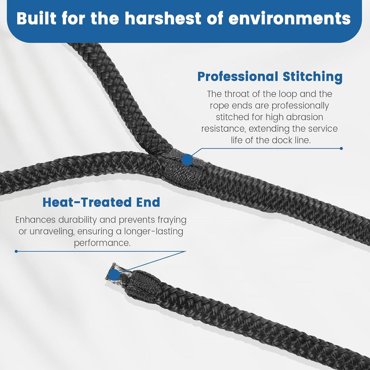 Premium Marine-Grade Dock Lines - Heavy-Duty 3/8" x 15' Double Braided Nylon Ropes | 4 Pack with 12" Security Loops