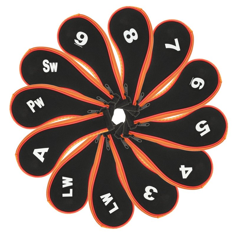 PATIKIL Golf Club Head Cover, 12 Pcs Number Golf Club Irons Covers Neoprene Driver Headcover Golf Lovers Gifts for Men Women, Black/Orange