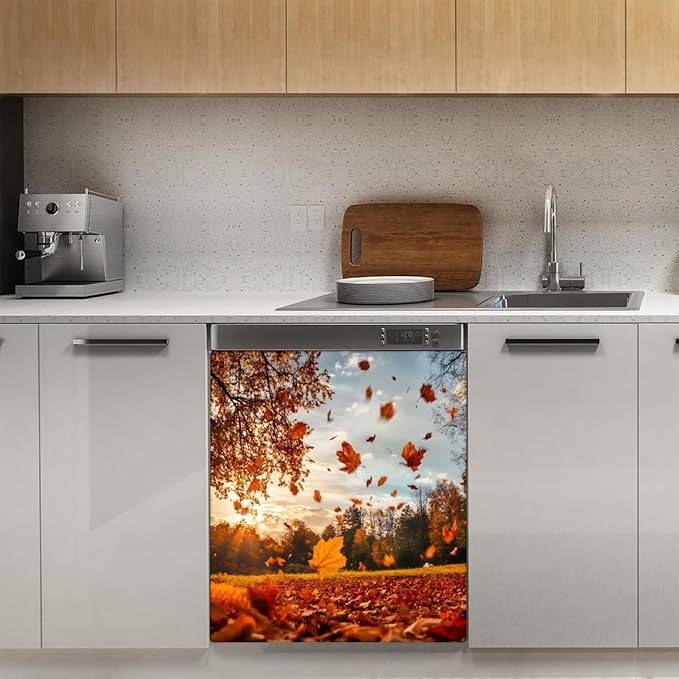 Autumn Golden Maple Dishwasher Magnet Cover for The Front Magnetic Dishwasher Door Covers Dish Washer Sticker Wrap Home Decorative Appliances Panel Decal Kitchen Decor 23" x 26" (Magnetic)