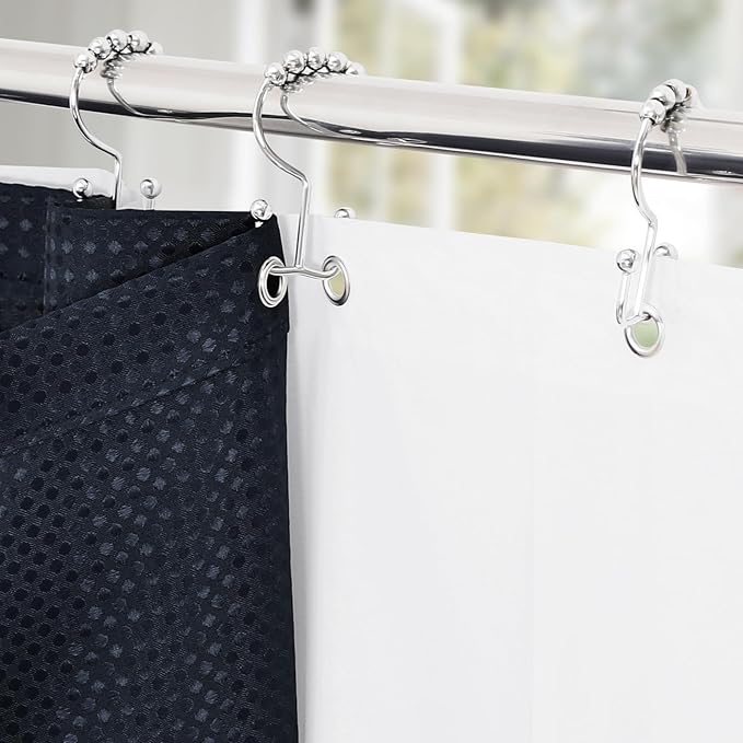 3 in 1 Stall Half Size Navy Blue Shower Curtain Set-36 W x 72 H, Modern Waffle Waterproof Fabric and PEVA Liner Set with Stainless Steel Hooks