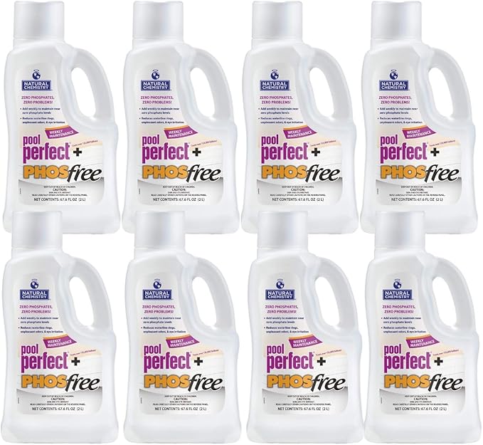 Natural Chemistry Pool Perfect + Phosfree, 2 L, Pack of 8, Phosphate Remover, Reduces Waterline Rings, Unpleasant Odors & Eye Irritation