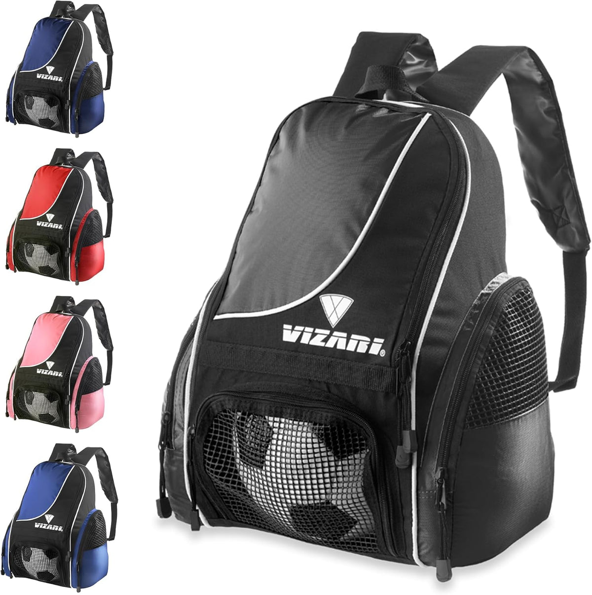 Vizari Solano Soccer Backpack - Ball Compartment, Vented Pocket & Mesh Cargo Pockets | Ideal for Adults & Teens