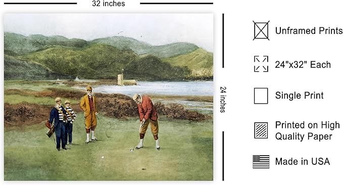Poster Master Golf Course Print - The Putting Green Painting Poster - Golf & River Art - Landscape Wall Design - Sports Art - Great Office or Living Room Wall Decor - 24x32 Unframed Wall Art