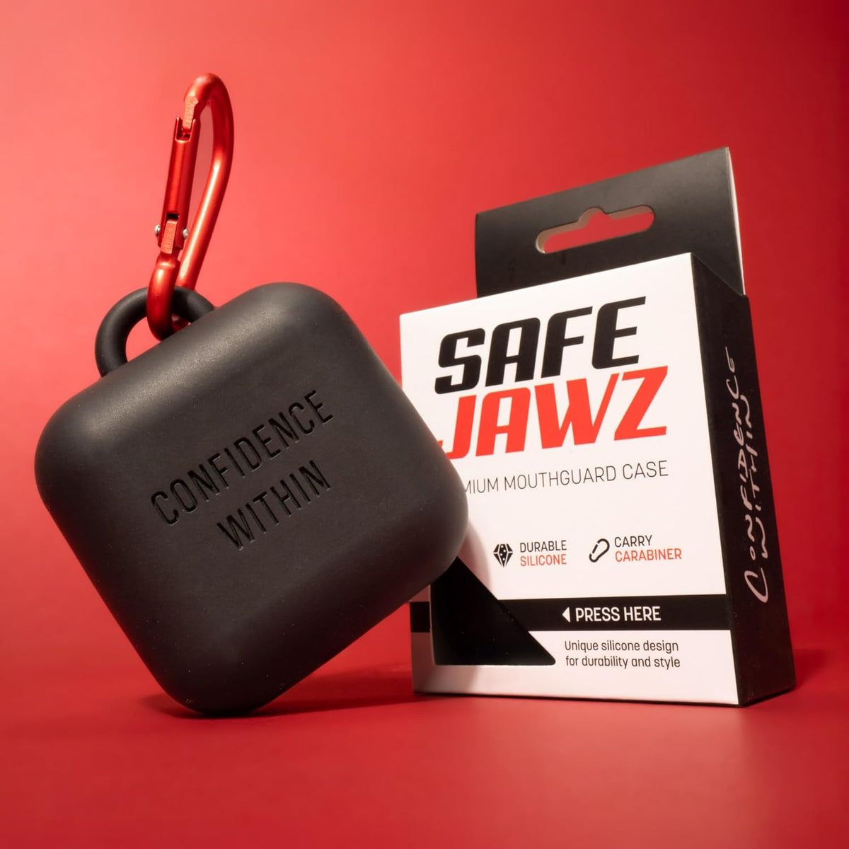 SAFEJAWZ Premium Mouthguard Case - Durable Silicone Design with Carabiner Clip | Black, One Size