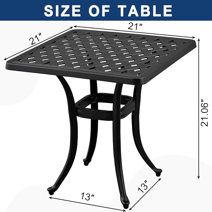 21”Cast Aluminum Outdoor Side Table, Cast Aluminum Patio End Tables, Weather Resistant End Table, Coffee Table for Patio, Porch, Deck, Garden, Black (1, Black)