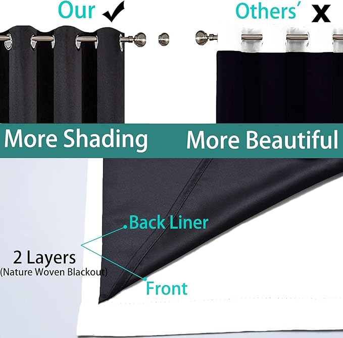 Yakamok 100% Blackout Curtains 96 Inches Long, 2 Thick Layers Heat and Full