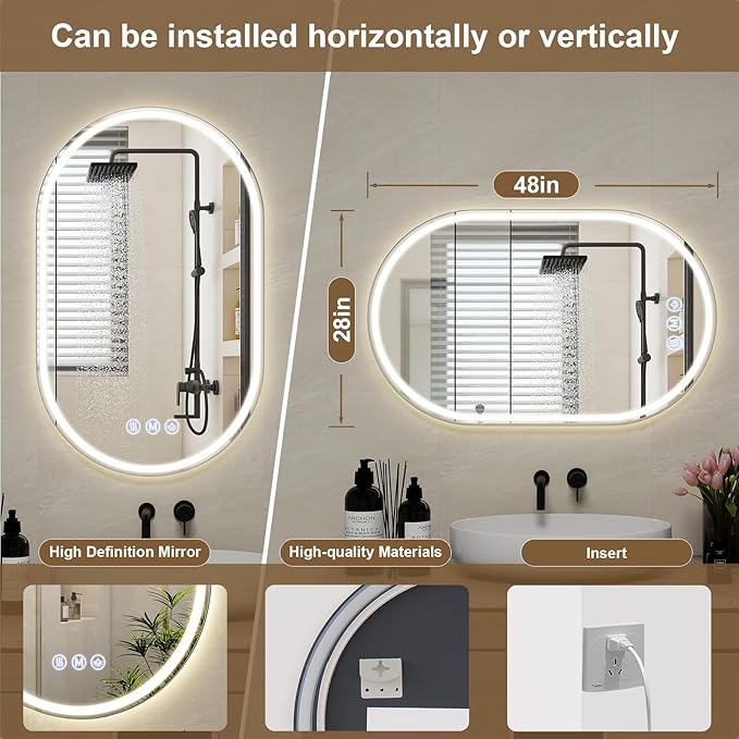 BEAUTYPEAK 48x28 LED Oval Bathroom Mirror