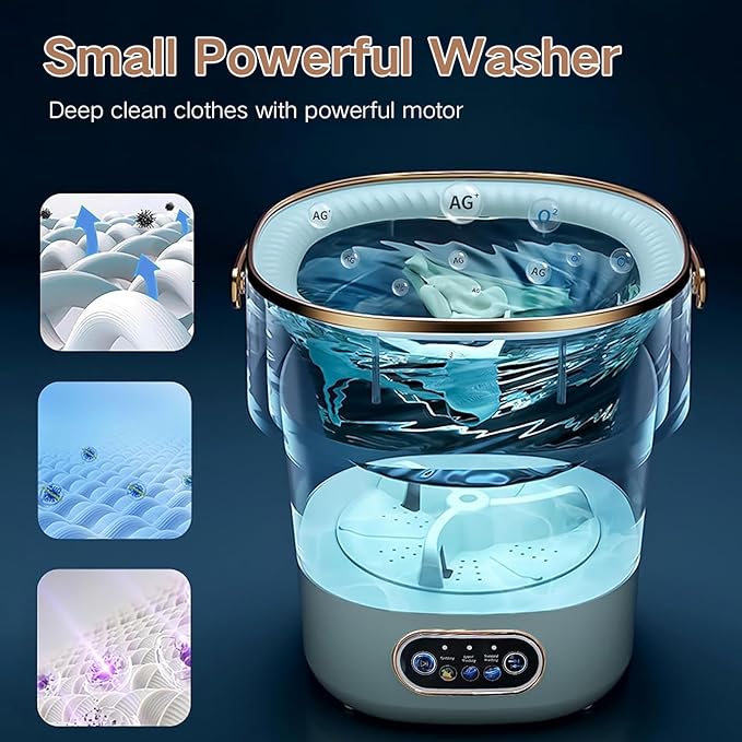 Portable Washing Machine, 15L Mini Collapsible Washer with 3 Cleaning Modes for Baby Clothes, Underwear, Small Foldable Laundry for Travel Apartment Home Dorm Hotel Camping (White+Khaki)
