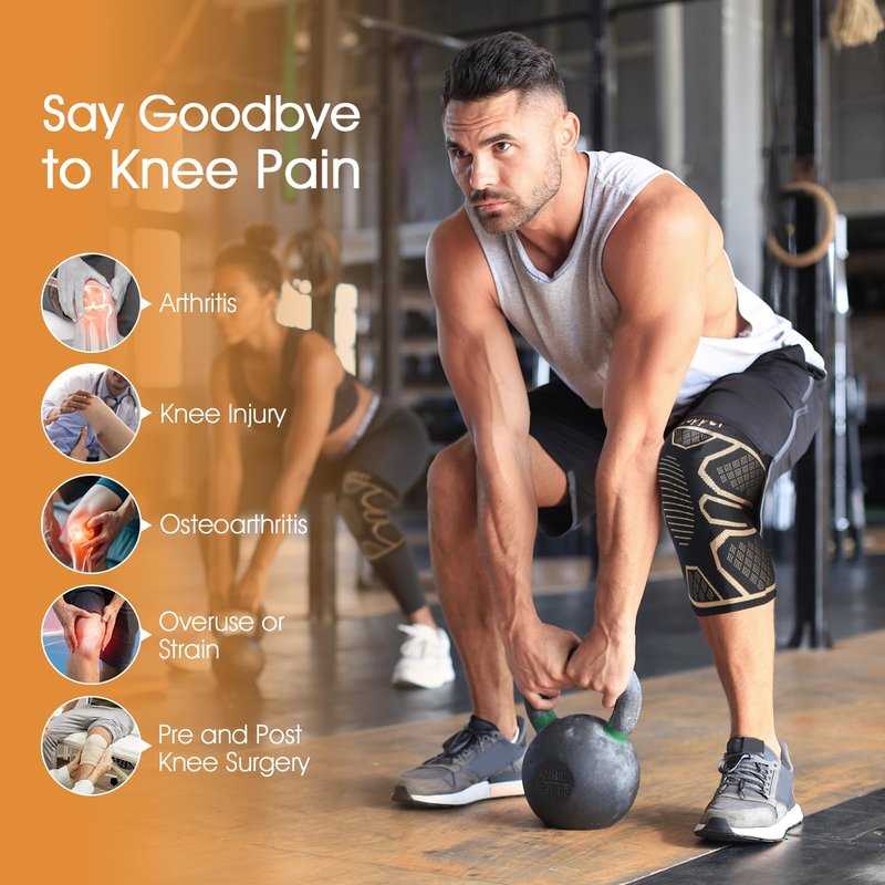 WellSync Copper Knee Braces for Knee Pain 2 pack, Knee Compression Sleeve Support for Men and Women, Medical Grade Knee Brace for Working Out Running Arthritis Sports Meniscus Tear Joint Pain Relief M