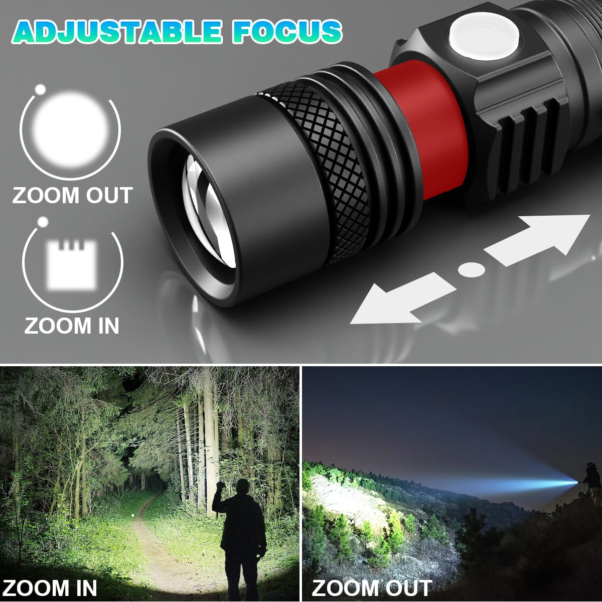 NAKCNM 2 Pack High Lumens LED Flashlight, Rechargeable Super Bright Torch with Adjustable Focus, USB-C Charging, Small Pocket-Sized Flashlight for Camping, Hiking & Home Emergency