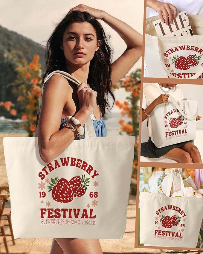 Miss Adola Large Tote Bag for Women - Canvas Tote Bag with Zipper Aesthetic Reusable Shoulder Bag for Gym, Travel, Work