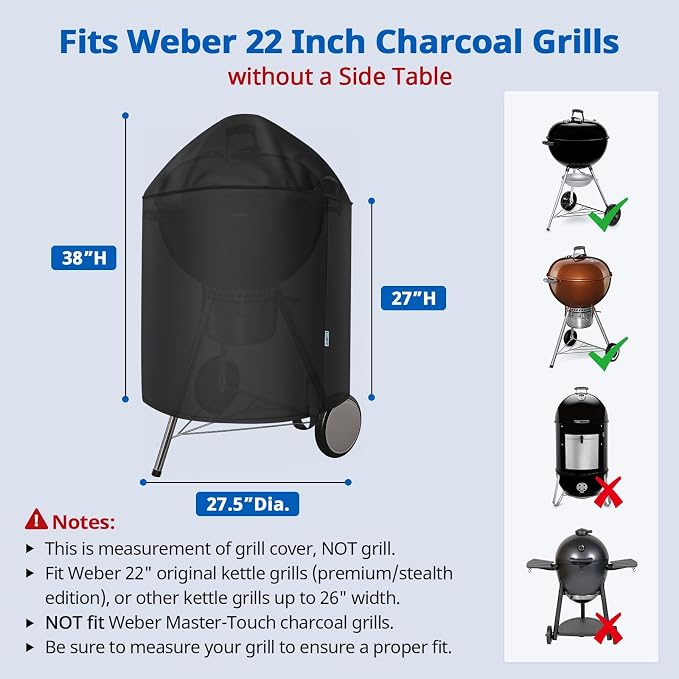 SunPatio Heavy Duty Waterproof Grill Cover Compatible for Weber, Big Green Egg, Char-Broil 22 Inch Charcoal Kettle Grills, Outdoor FadeStop BBQ Cover, Compared to Weber 7150, 27.5" Dia x 38" H