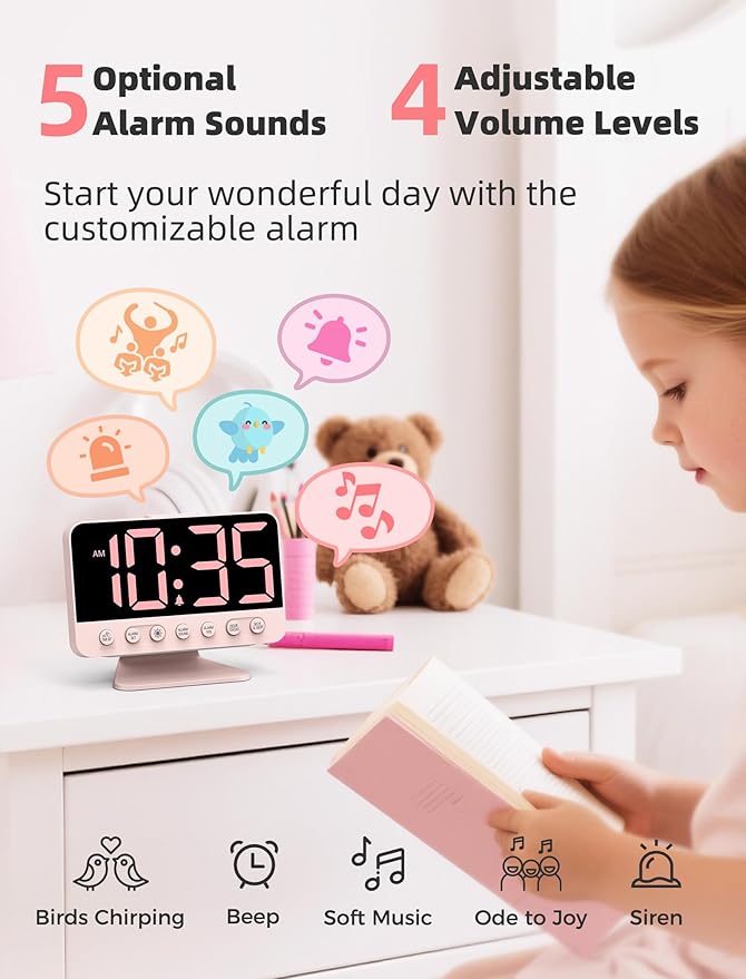 Odokee Digital Alarm Clocks for Bedrooms: Large Bold Number 5 Brightness Dimmer