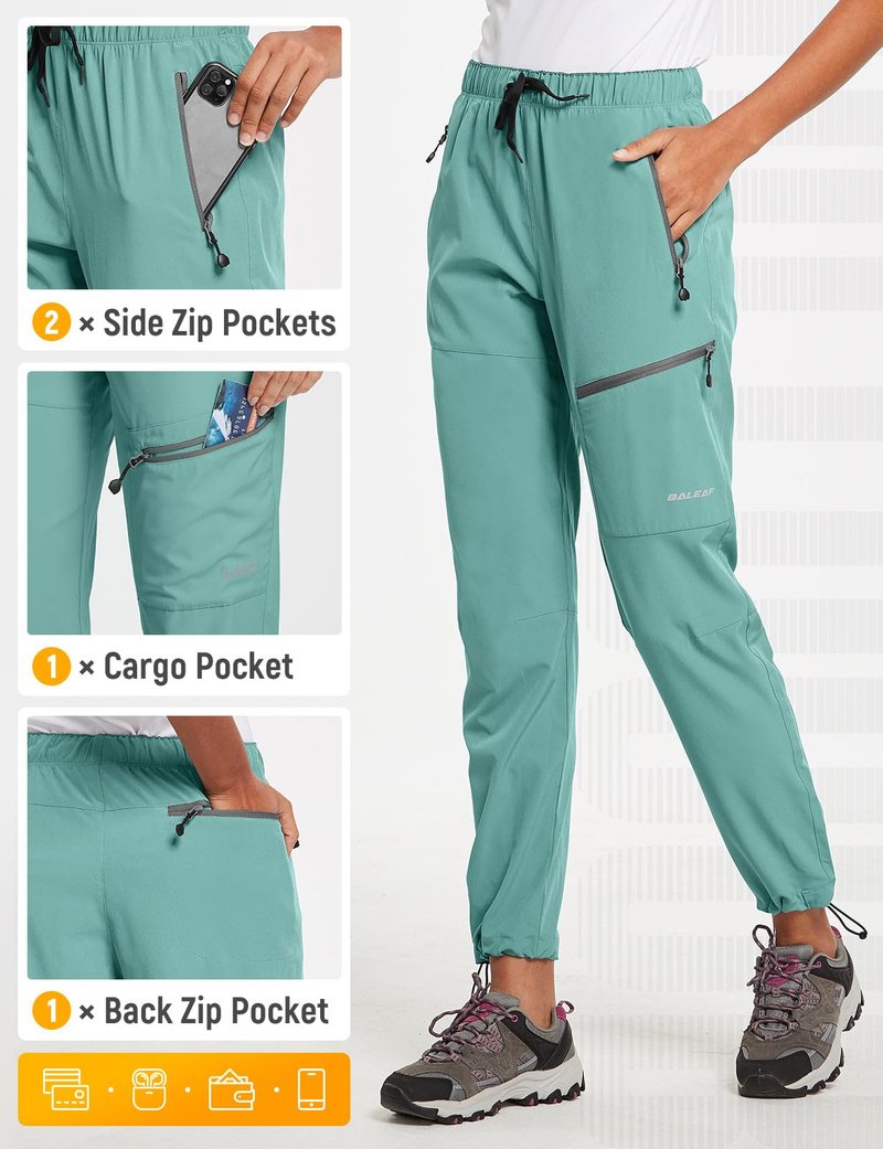 baleaf Women's Hiking Pants Quick Dry Lightweight Water Resistant Stretch Cargo Pants with Zipper Pockets Travel Camping 29''-Pond 2XL