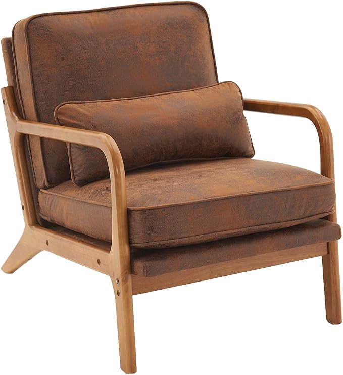 Bonnlo Microfiber Rustic Accent Chairs Set of 2, Upholstered Mid Century Modern Lounge Chairs Reading Chairs Side Sitting Chair Solid Wood Farmhouse Armchairs for Living Room, Bedroom, Guest Room