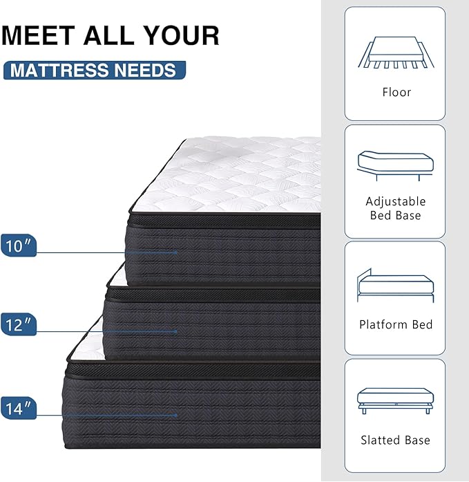 Full Size Mattress, 12 Inch Hybrid Memory Foam Full Mattress in a Box, Medium Firm, Pressure Relief, CertiPUR-US