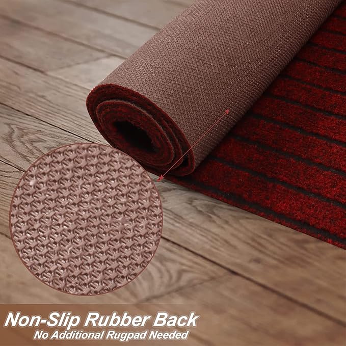 3' x 9' Runner Rugs with Rubber Backing, Indoor Outdoor Utility Carpet Runner Rugs, Stripe Red, Can Be Used as Aisle for The RV and Boat, Laundry Room and Balcony