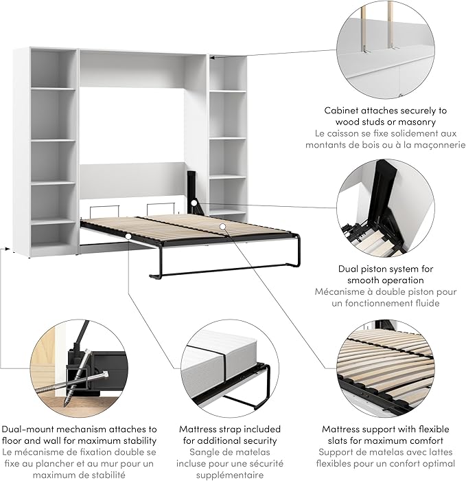 Bestar Claremont Full Murphy Bed with Closet Organizers (99W) in White, Space-Saving Sleeping Arrangement for Multipurpose Room
