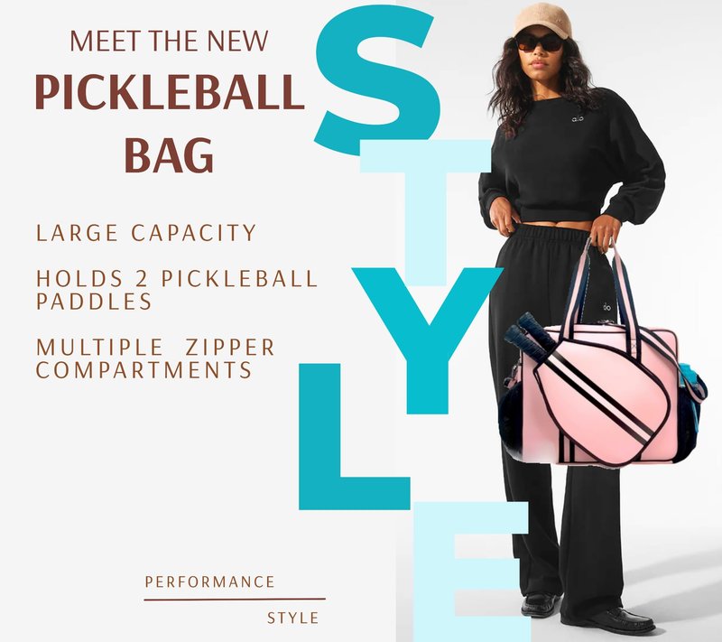 Pickleball Sports Tote Bag with Racket Holder, Neoprene, Adjustable Shoulder Strap (Pink)