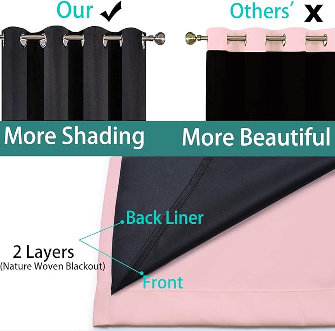 Yakamok 100% Blackout Curtains Energy Saving Thermal Insulated 2 Thick Layers