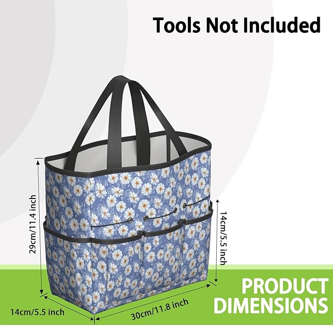 Daisy Flowers Garden Tool Bag - Waterproof Garden Tote with 8 Pockets, Large Storage Home Organizer Gardening Tool Oxford Bag for Garden Tools Kits Holder, Ideal Outdoor Gardening Gift for Women & Men