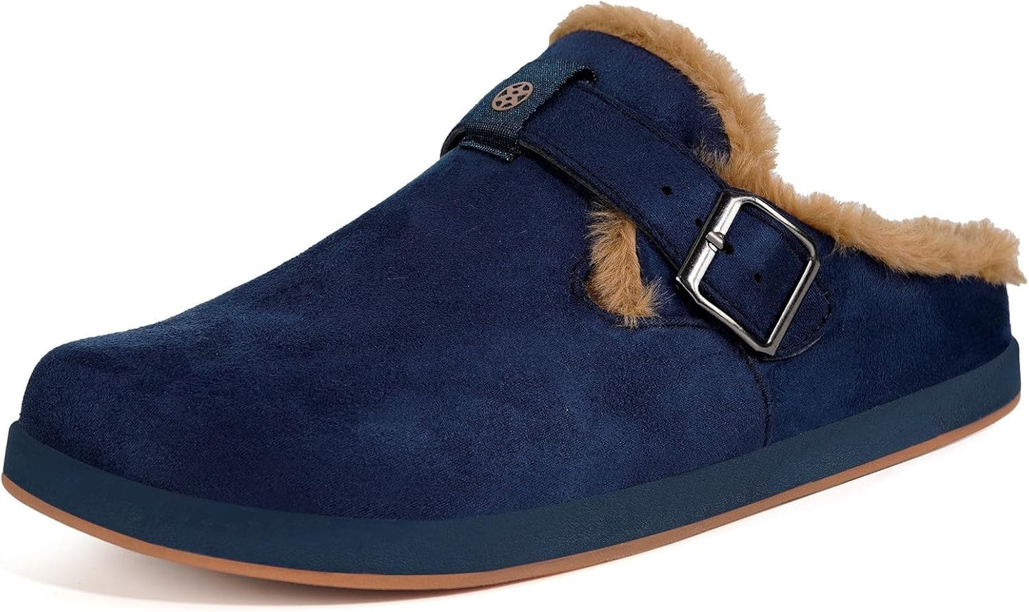 Fur Lined Clogs for Women Men Suede Winter Slippers Arch Support Slip on Mules Potato Shoes with Removable Cushion Footbed Warm Home House Shoes