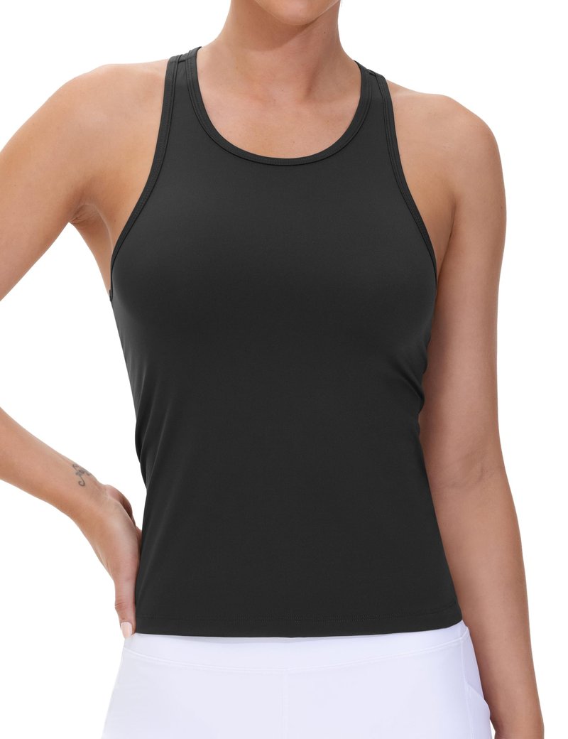 THE GYM PEOPLE Racerback Workout Tank Tops for Women Slim Fit Sleeveless Basic Athletic Running Yoga Shirts Black