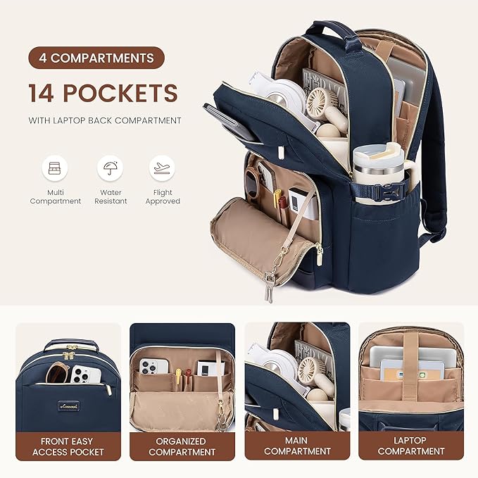 LOVEVOOK Laptop Backpack for Women with Pouch Pocket for Large Capacity Cup,15.6 Inch Laptop Computer Bag Travel Backpack Purse,Waterproof Work Business Backpack College Teacher Bags,Dark Blue
