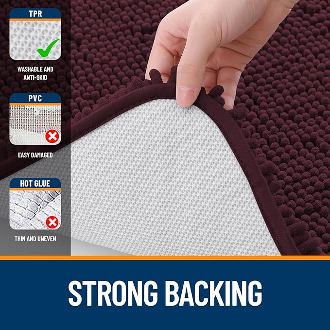 OLANLY Bathroom Rugs 36x24, Extra Soft Absorbent Chenille Bath Rugs, Rubber Backing Quick Dry, Machine Washable Bath Mats for Bathroom Floor, Tub and Shower, Home Decor Accessories, Black Cherry