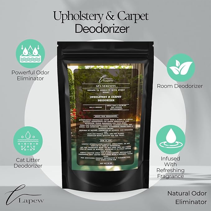 Lapew Spa Serenity Bundle – Carpet Deodorizer Powder & Scented Mop Soap Set – Odor Eliminator for Pet-Friendly Homes