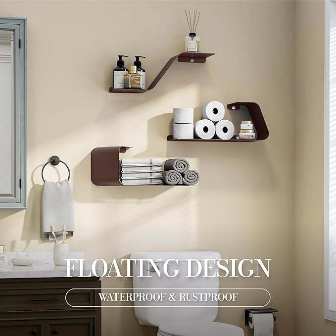 Sttoraboks Floating Wall Shelves Set of 3, Metal Mounted Shelf