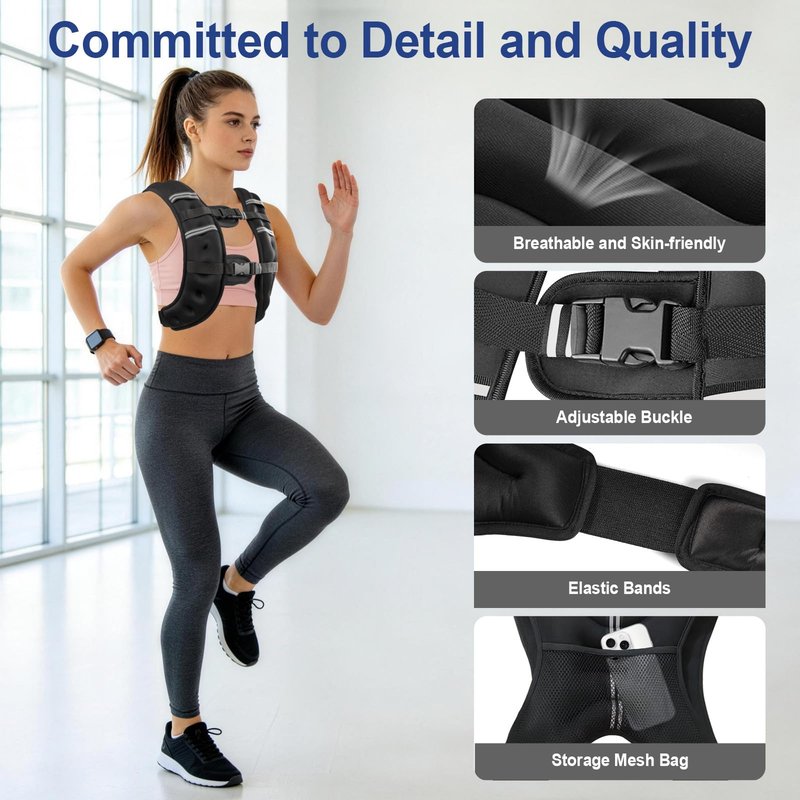 Zikopomi Weighted Vest with Two Adjustment Straps for Men Women, 8lbs/12lbs/16lbs/20lbs Weight Vest with Reflective Stripes for Workout, Strength Training, Running, Fitness, Muscle Building, Weight Loss+1