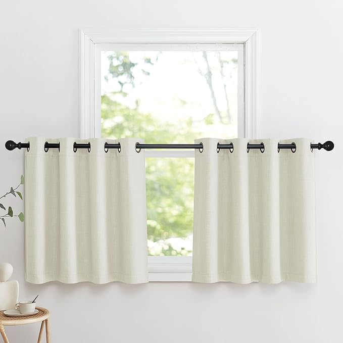 NICETOWN Natural Linen Room Darkening Curtain Valances for, Grommet Faux Linen