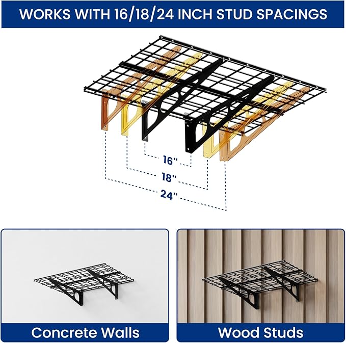 FLEXIMOUNTS 2x6ft Garage Shelving Wall-Mounted, Holds Up to 400 lbs, Garage