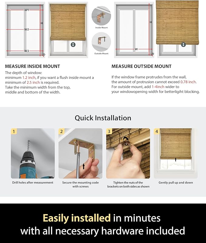 UNISHADES Cordless Bamboo Roman Shades