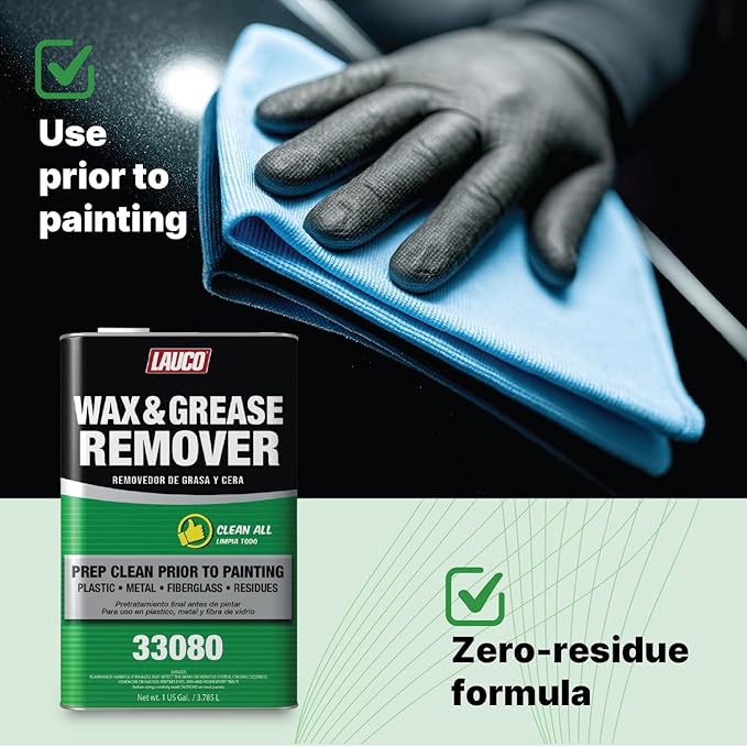 LAUCO Wax and Grease Remover 1 Gallon Multi-Surface Paint Prep Cleaner for Auto Body, Garage | Works On Plastic, Metal, Fiberglass Powerful Solvent Degreaser (33080)