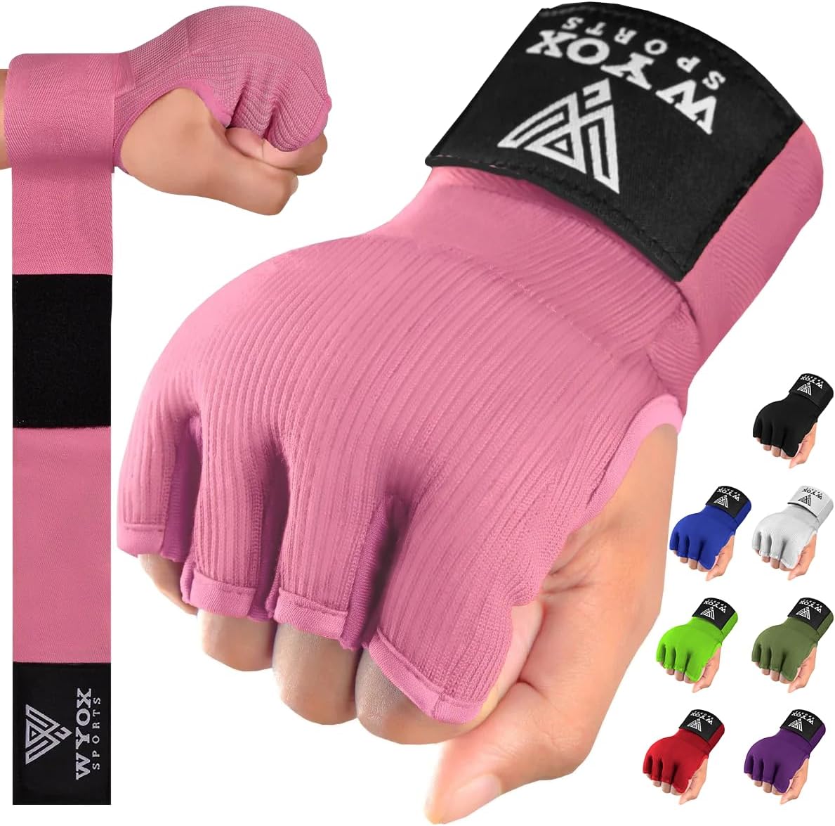 WYOX Gel Boxing Hand Wraps - Padded Knuckle Support & Quick Wrist Strap | 80cm Fingerless MMA Gloves