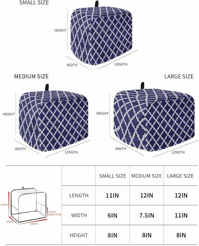 Toaster Cover 4 Slice Moroccan Pattern Toaster Oven Cover with Pockets Geometric Trellis Navy Blue Dustproof Bakeware Protector Small Kitchen Appliance Dust Covers and Fingerprint Protection for Women