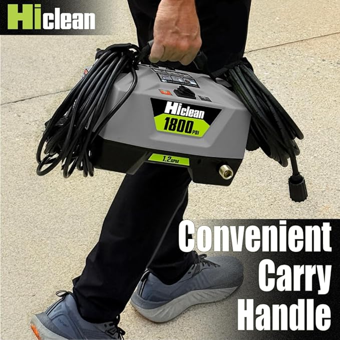 Hiclean Electric Pressure Washer 1800 PSI - Portable Power Washer for Car Detailing, Patios, Fences and Outdoor Cleaning, Compact Design with Foam Cannon, Turbo and Fan Nozzles, ETL Certified