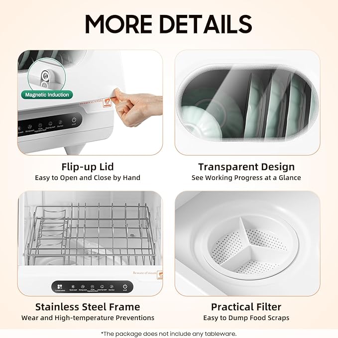 Mini Countertop Dishwasher, 1200W Dishwasher, 5 Washing Programs with Water Tank Leak-Proof Dry, 360° Rotating Deep, Dish Washing Machine for Home, Dorms, Apartments, RV
