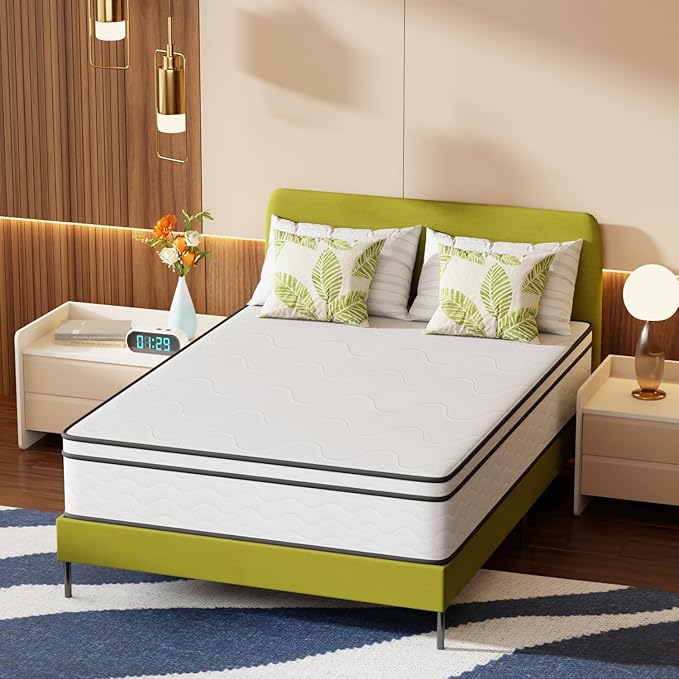 PayLessHere 12 Inch Full Innerspring Mattress in a Box with Bamboo Charcoal Gel Memory Foam Fiberglass Free CertiPUR-US Certified Medium Firm Spring Mattress Pressure Relief,Full