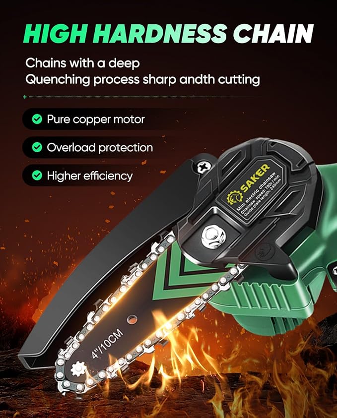 Saker Mini Chainsaw,2026 New Upgrade Electric Chainsaws,Portable Chain Saw Cordless Battery Powered,Small Handheld Chain Saws Pruning Shears Saw for Wood Tree Branches,Courtyard and Garden