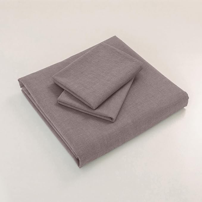 JIYUAN 100% Washed Cotton Duvet Cover Set 3 Pieces Queen, 1 Duvet Cover 90x90 Inches(Comforter Not Included) and 2 Pillowcases,Linen Feel Bedding Set Comfy and Breathable, Heathered Mauve Brown