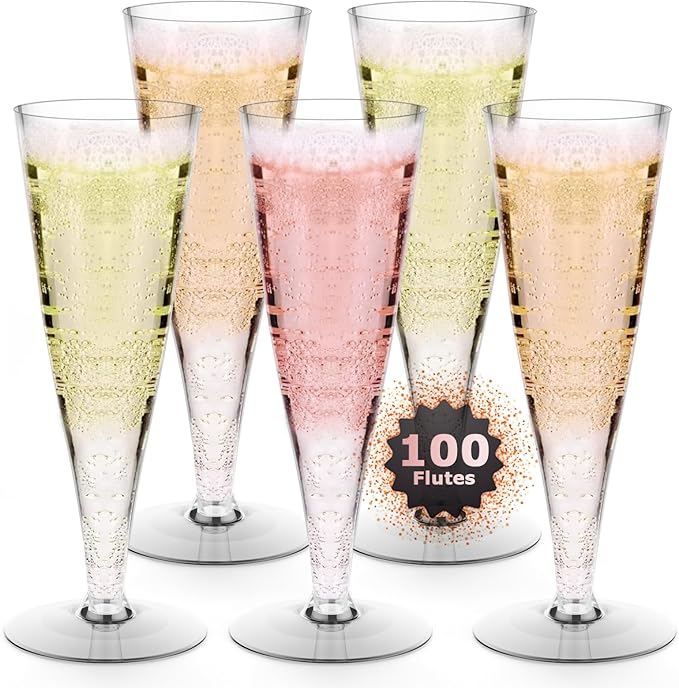 100 Pack Plastic Champagne Flutes Disposable Champagne Glasses, 4.5 Oz Clear Mimosa Glasses Bulk Cocktail Toasting Cups for Party Supplies Wedding Bride Bar, Copas De Plastico Para Brindis