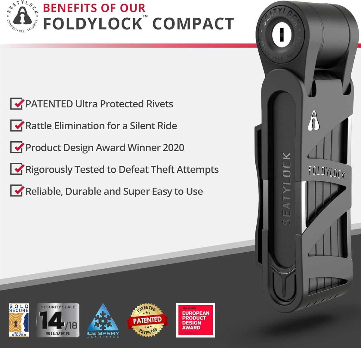 Seatylock FoldyLock Compact Folding Bike Lock - Lightweight, High-Security Design | Heavy-Duty Anti-Theft Protection with Keys & Case