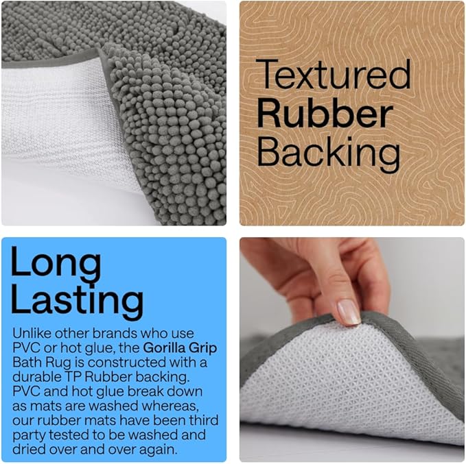 GORILLA GRIP Bathroom Rug Sets, Soft Chenille 2 Piece Area Rugs Set, Toilet Base Mat and 30x20 Carpet, Absorbent Microfiber Washable Mats Dry Quickly, Home Décor and Bath Room Accessories, Charcoal