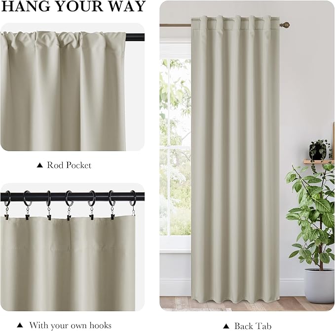 RYB HOME Bedroom Blackout Curtains 72 inches Long, 100% Blackout Thermal
