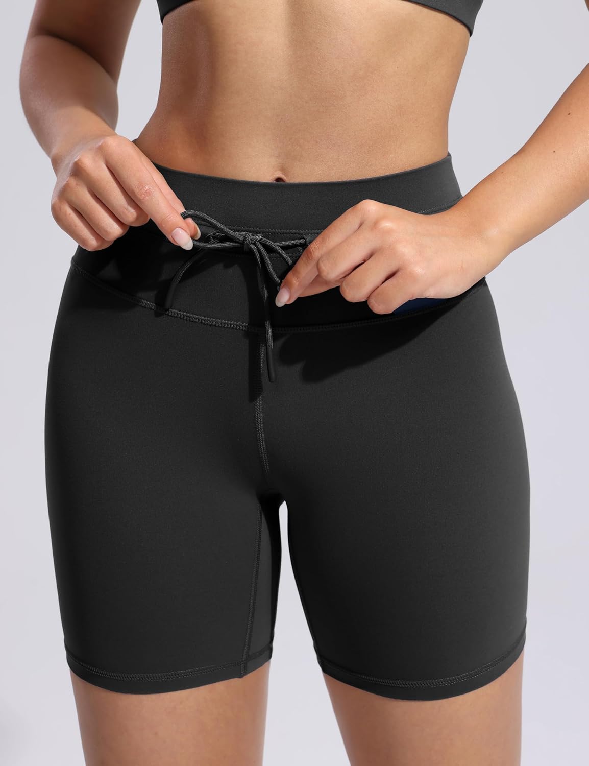 POSHDIVAH Women's Biker Shorts - Creamluxe High Waisted Drawstring for Gym & Yoga | Sizes 6/8